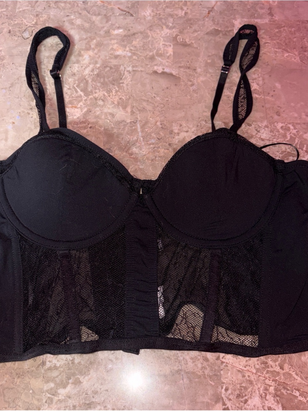 Black Longline Lace Bustier Bra - Women Intimates